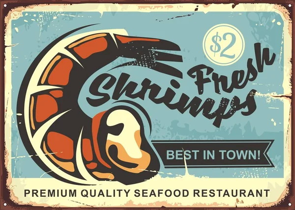 신선한 빈티지 디자인 복고풍 포스터 일러스트에서 최고의 해산물 레스토랑 음식과 — 스톡 벡터
