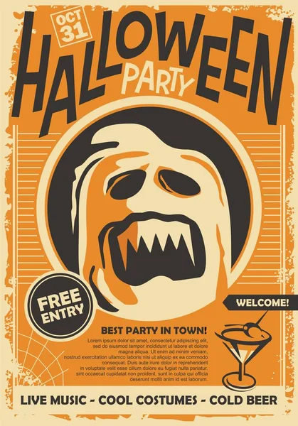 Ghost graphic illustration for Halloween night event. Retro poster design on orange background with spooky creature.