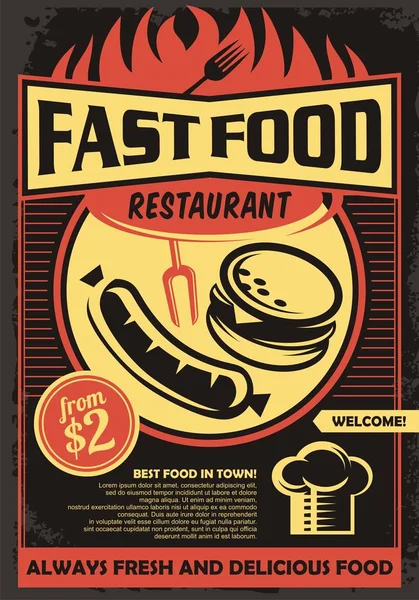 Fast Food Restaurant Promotionele Menu Pamflet Met Gegrilde Worst Chef — Stockvector