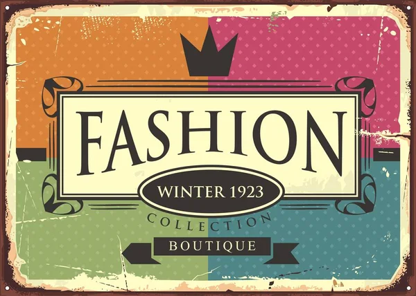 Signo Vintage Boutique Moda Para Colección Línea Ropa Invierno Colorido — Vector de stock