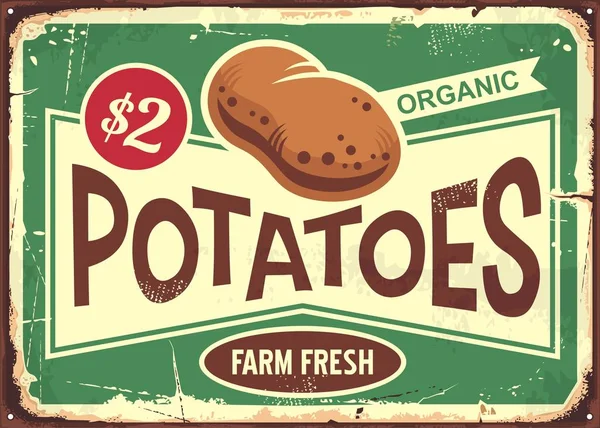 Bauernhof Frische Kartoffeln Vintage Zinn Zeichen Für Gemüse Shop Retro — Stockvektor
