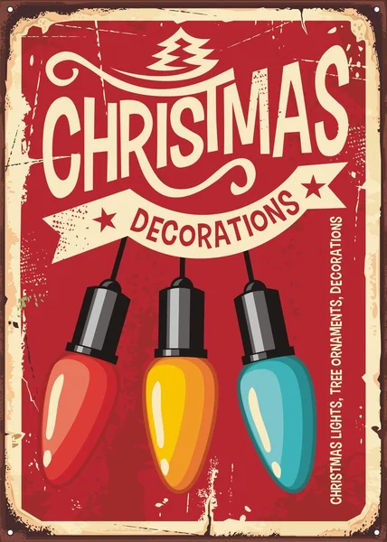 Decoraciones Navidad Tienda Letrero Metal Vintage Con Luces Colores Sobre — Vector de stock