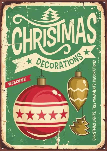 Venta Adornos Navideños Letrero Estaño Vintage Colgando Bolas Navidad Sobre — Archivo Imágenes Vectoriales