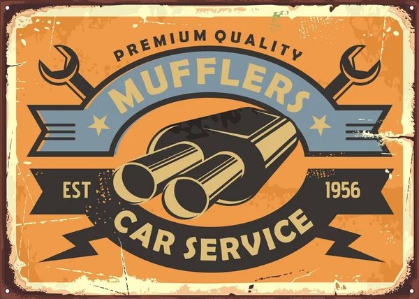 Car Service Auto Parts Retro Metal Sign Concept Muffler Graphic — Stock Vector