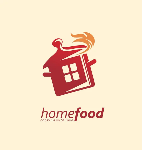 Home Cooking Logo Ontwerp Idee Rode Pot Met Vlammen Logo — Stockvector