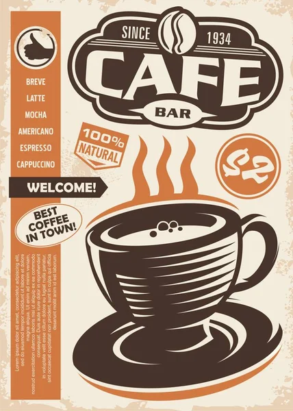 Café Bar Anuncio Retro Con Taza Café Lista Menú Textura — Vector de stock