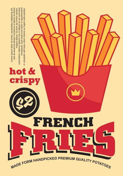 Patates Kızartması Pankartı Tasarımı Fast Food Restoranının Menüsü Yemekleri Götürmek — Stok Vektör