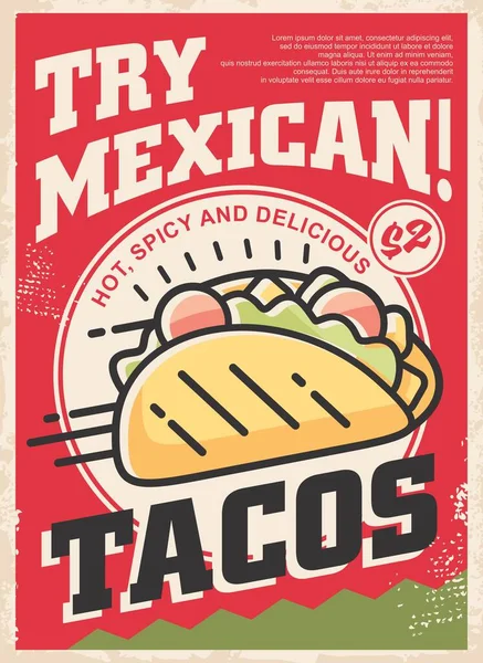 Lezzetli Malzemeli Meksika Tacoları Geleneksel Meksika Restoranı Için Poster Tasarımı — Stok Vektör