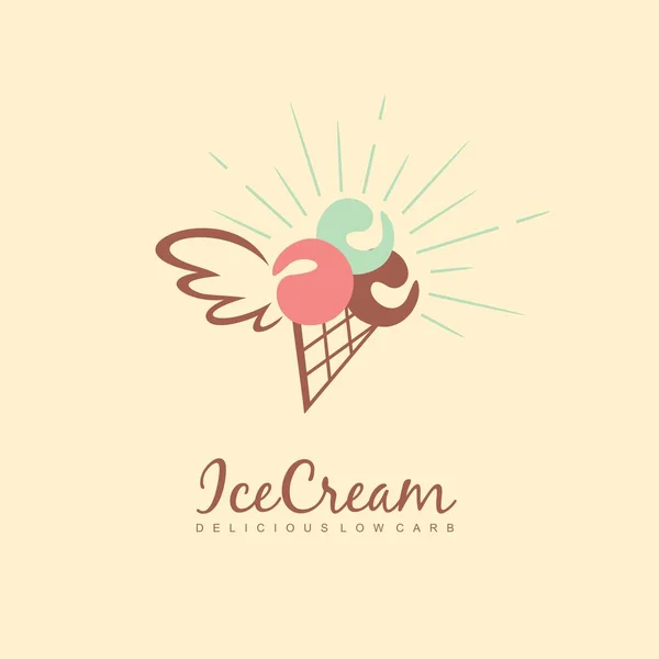 饮食冰淇淋标志设计 低碳水化合物冰淇淋病媒图标 夏季甜点符号 — 图库矢量图片