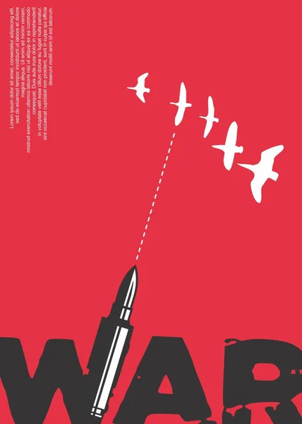 Σχεδιασμός Αφίσας Πολέμου Κόκκινο Φόντο Σιλουέτες Από Σφαίρες Και Πουλιά — Διανυσματικό Αρχείο