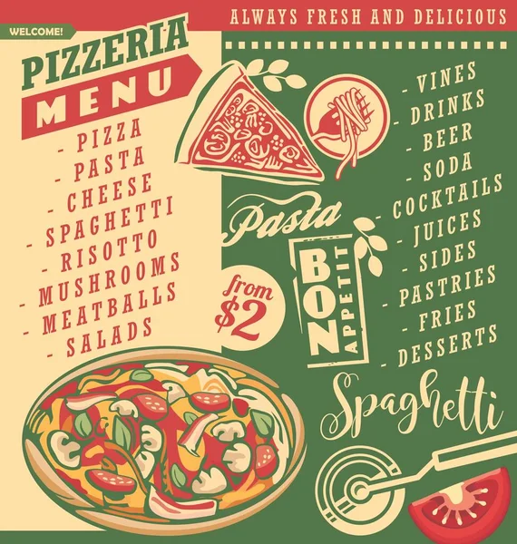 Pizza Meny Dokument Mall För Italiensk Restaurang Pizzeria Meny Layout — Stock vektor