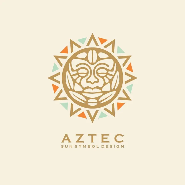 Aztekische Stammessonne Mit Menschlichem Antlitz Vektorlogo Oder Tätowierung Mit Zeichen — Stockvektor