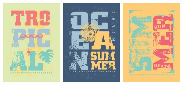 Zomer Graphics Sjablonen Voor Shirts Shirts Ontwerpen Met Reizen Vakantie — Stockvector