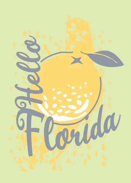 弗罗里达州T恤设计 带有橙色水果 夏季绿色背景 矢量说明 — 图库矢量图片