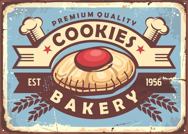 Cookies Υπογράφουν Σχέδιο Ρετρό Στυλ Εικονογράφηση Μεγάλο Μπισκότο Στη Μέση — Διανυσματικό Αρχείο