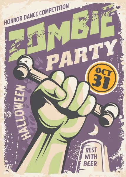 Zombi Party Poszter Design Retro Stílusban Készült Mozifilmek Vektor Évjárat — Stock Vector