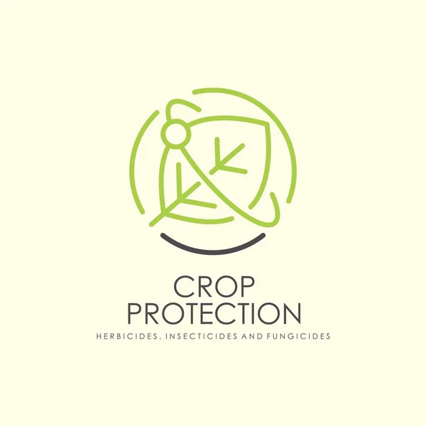 写真の真ん中に緑の葉のシンボルと作物の保護のロゴ 農業用ベクトルロゴタイプ記号 — ストックベクタ