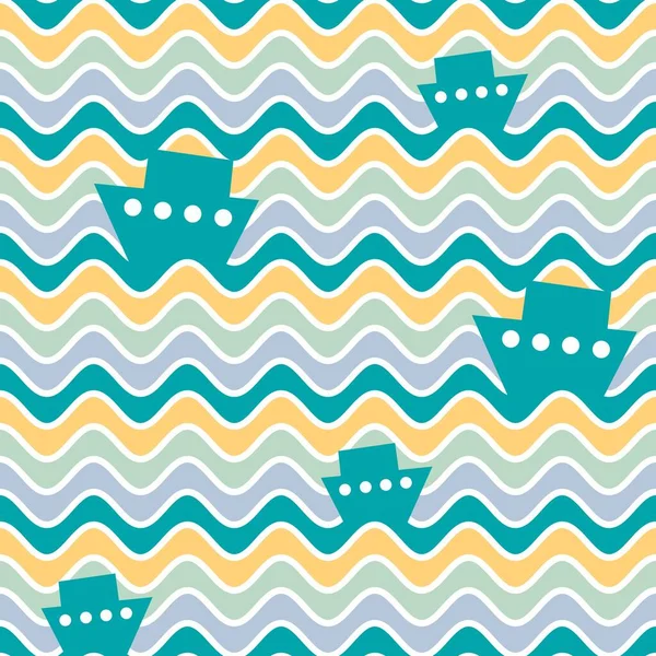 Design Sans Couture Avec Des Bateaux Des Vagues Illustration Vectorielle — Image vectorielle