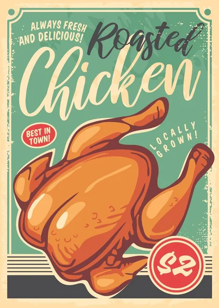 Cartaz Frango Assado Estilo Retro Feito Para Restaurantes Folheto Comida — Vetor de Stock