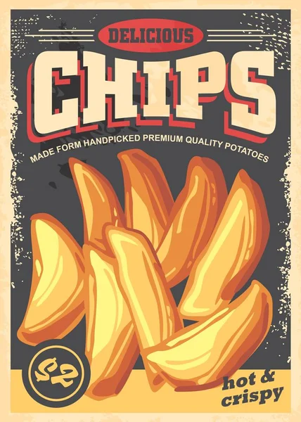 Chips Vintage Poszter Kép Fekete Háttér Készült Éttermek Gyorséttermek Írja — Stock Vector