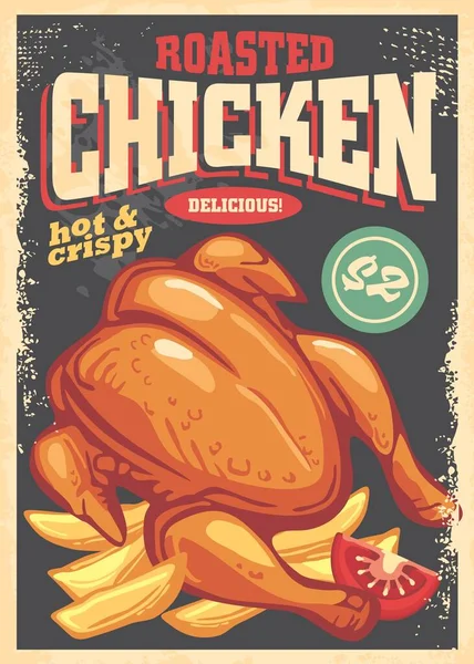 Diseño Volante Pollo Asado Estilo Retro Hecho Para Restaurantes Cartel — Vector de stock