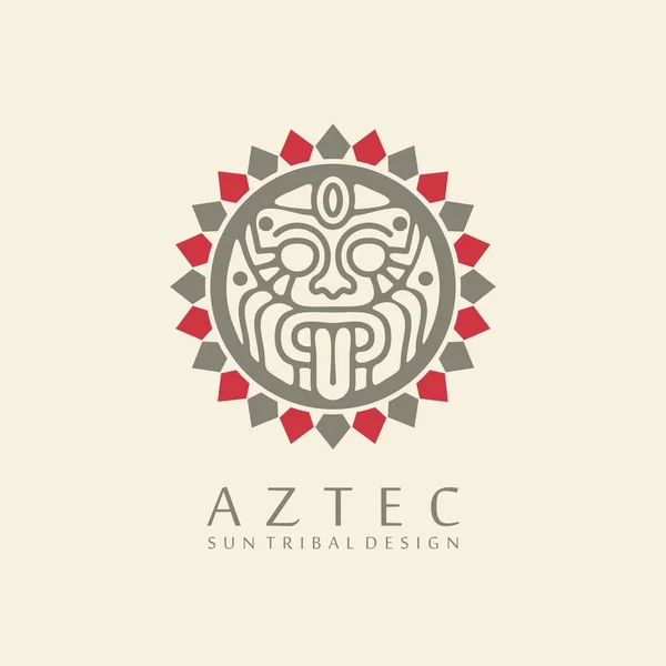 Azteckie Logo Plemienne Słońce Białym Tłem Wielkim Symbolem Słońca Środku — Wektor stockowy
