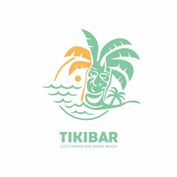 Diseño Del Logo Del Bar Tiki Con Máscara Tiki Playa — Archivo Imágenes Vectoriales