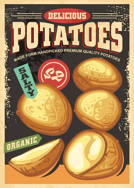 Backkartoffeln Retro Plakatdesign Restaurantkarte Auf Altem Papier Vektor Anzeigenlayout — Stockvektor