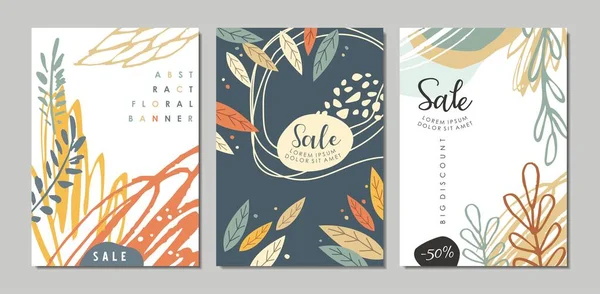 Trendy Boheemse Stijl Bloemen Verkoop Banners Posters Sjablonen Planten Bomen — Stockvector