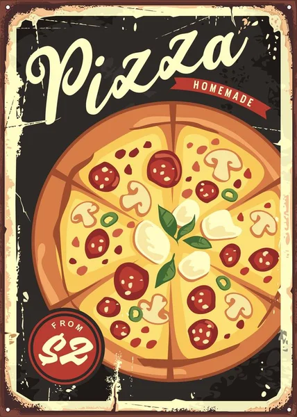 自家製のピザのヴィンテージ装飾記号 ピッツェリアレストランのレトロポスター ベクターフード画像 — ストックベクタ