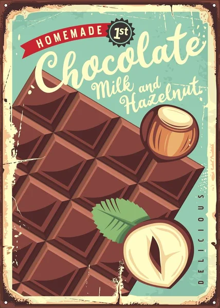 Cioccolato Con Latte Nocciola Segno Metallo Vintage Sfondo Arrugginito Poster — Vettoriale Stock