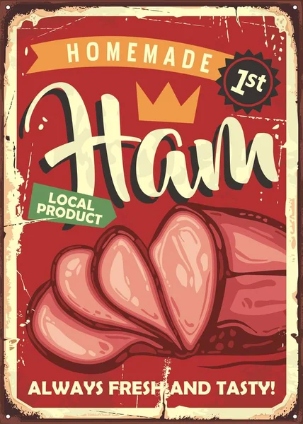 Zelfgemaakte Ham Vintage Slagerij Teken Ontwerp Lay Out Gerookte Vlees — Stockvector