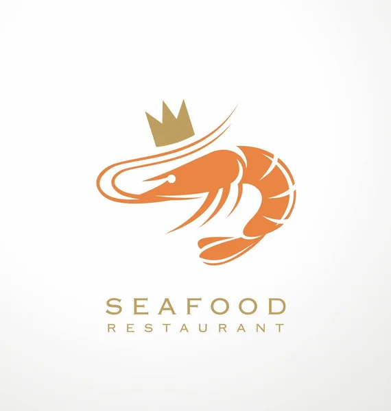 Shrimp Graphic Golden Crown Symbol Design Logo Template Seafood Restaurant — Stock Vector