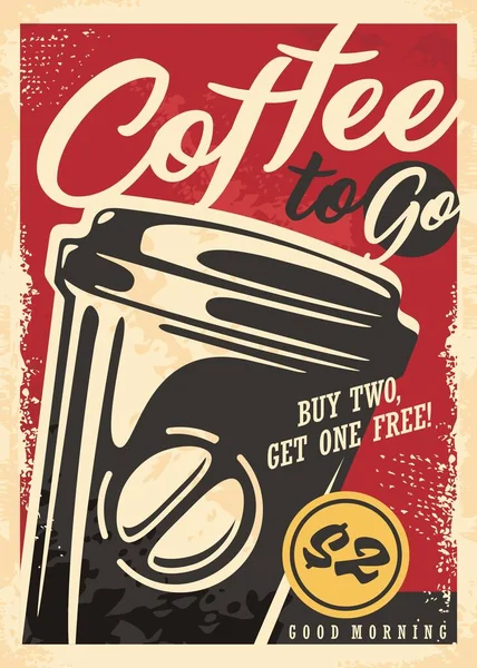 咖啡去复古的广告设计咖啡馆吧 带有红色背景塑料咖啡杯的复古海报 旧纸布局上的饮水机 — 图库矢量图片