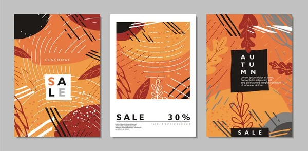 Höstens Säsongsbetonade Banderoller Häften Plakat Och Tidskriftsöverdrag Abstrakt Försäljning Affischer — Stock vektor
