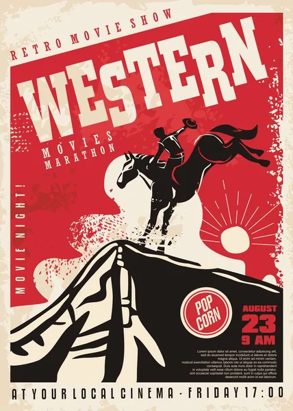 Westerse Films Poster Template Met Cowboy Rijden Het Paard Arizona — Stockvector