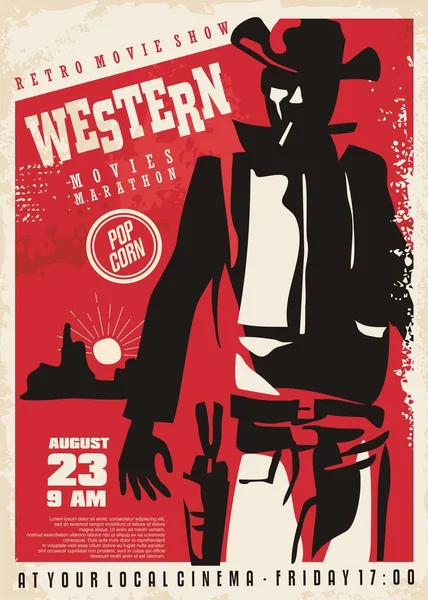Ретро Західний Плакат Рушницею Готовий Витягнути Пістолет Дуель Ковбой Малює — стоковий вектор