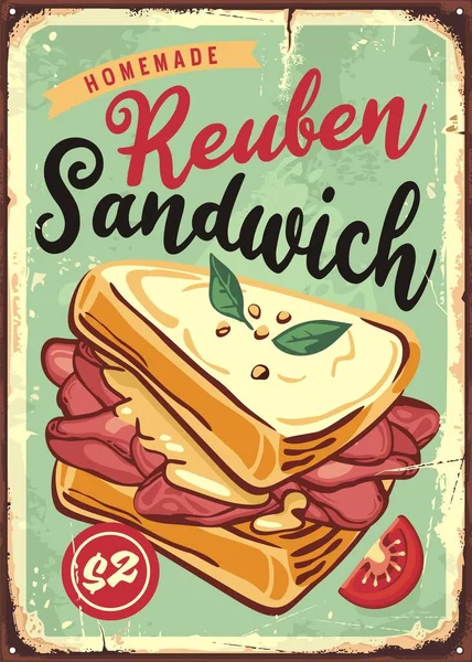 Sandwich Vintage Bord Fast Food Restaurant Menu Reclame Oude Metalen — Stockvector