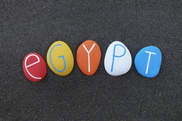 Arab Republic Egypt Country Name Composed Multi Colored Stones Black — Stock Photo, Image