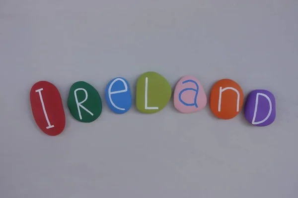 Ireland Unique Souvenir Colored Stones Letters White Sand — Stock Photo, Image