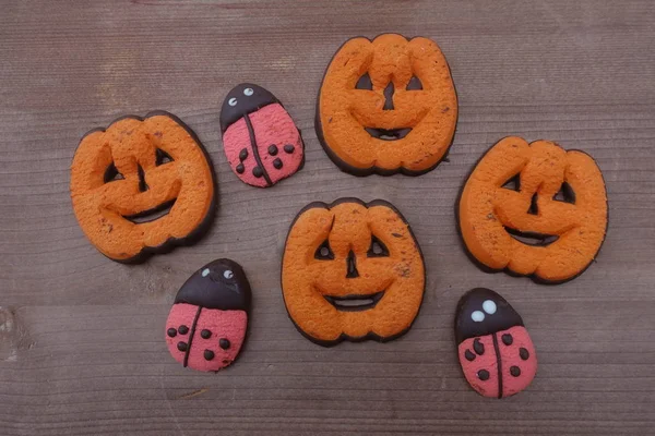 Homemade Pastry Cookies Halloween Form Pumpkins Ladybugs — Stock Photo, Image