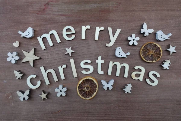 Feliz Mensaje Navidad Con Letras Madera Sobre Tablero Madera — Foto de Stock