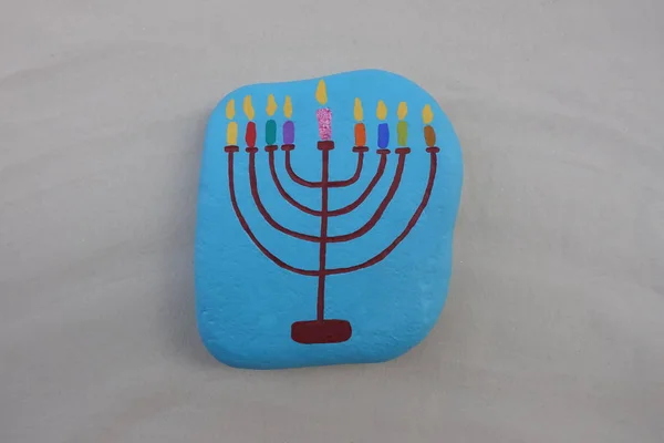 Jelképe Zsidó Ünnep Hanukkah Menorah Gyertyatartó Kilenc Gyertyák Egy Festett — Stock Fotó