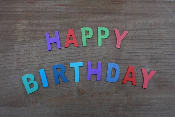 Multi Színes Levelek Felső Egy Fából Készült Hajón Boldog Születésnap — Stock Fotó