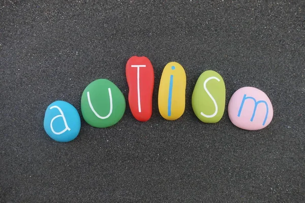 Autyzm Zaburzenia Spektrum Autyzmu Nazwa Choroby Składa Się Kolorowych Kamieni — Zdjęcie stockowe