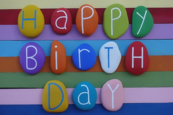 Boldog Születésnapot Szöveget Színes Kövek Mint Multi Színes Tábla — Stock Fotó