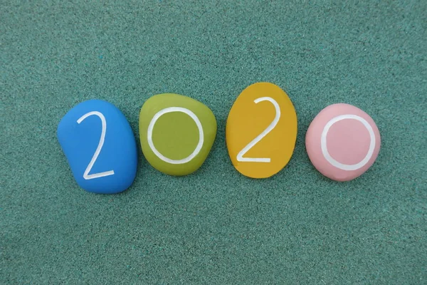 Year 2020 Composed Colored Stones Green Sand — Stock Photo, Image