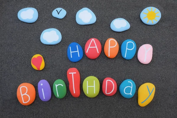 Kreatív Boldog Születésnapot Szöveget Színes Faragott Tengeri Kövek Több Mint — Stock Fotó