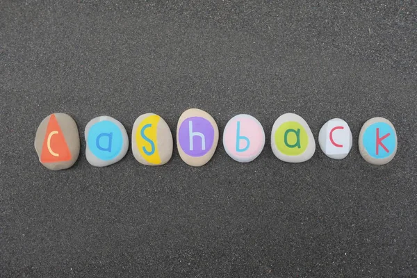 Cashback Λέξη Που Αποτελείται Από Καλλιτεχνική Και Δημιουργική Πέτρα Γράμματα — Φωτογραφία Αρχείου