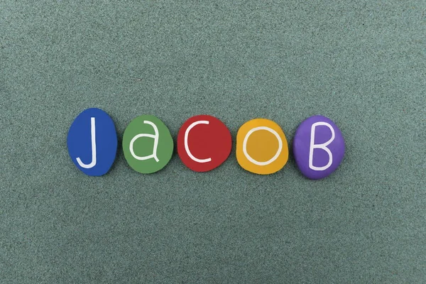 Jacob Nome Dado Masculino Composto Com Letras Pedra Multicoloridas Sobre — Fotografia de Stock